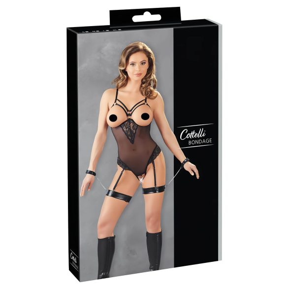 Cottelli Bondage - metallirengasbody ja käsiraudat (musta) - L