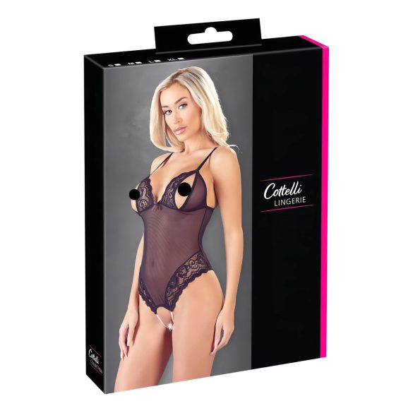 Cottelli - pitsinen ja helmillä koristeltu avoin body (musta)