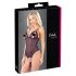 Cottelli - Pitsinen ja helmikoristeltu avoin body (musta) - XL