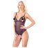Cottelli - Pitsinen ja helmikoristeltu avoin body (musta) - XL