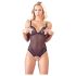 Cottelli - Pitsinen ja helmikoristeltu avoin body (musta) - XL