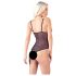 Cottelli - Pitsinen ja helmikoristeltu avoin body (musta) - XL