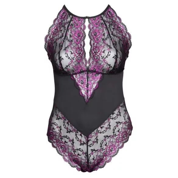 Cottelli Plus Size - kukkakuvioinen body - musta-violetti