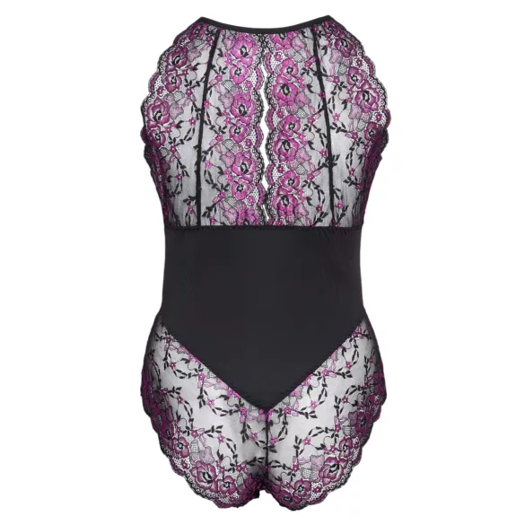 Cottelli Plus Size - kukkakuvioinen body - musta-violetti