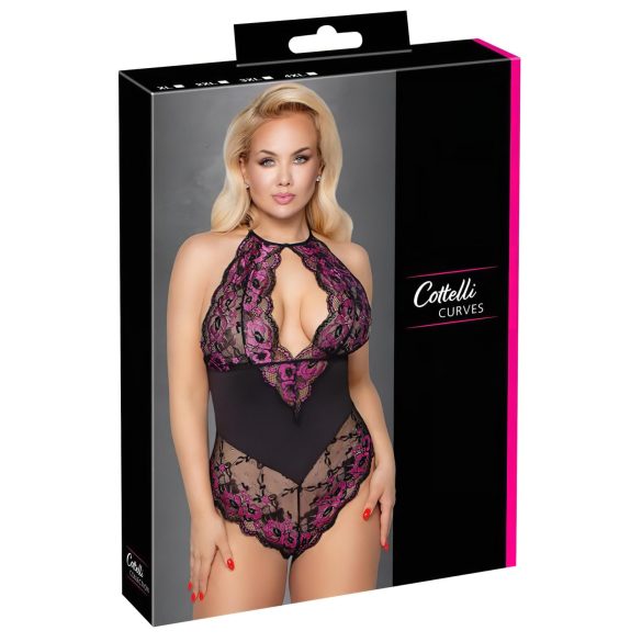 Cottelli Plus Size - kukallinen body (musta-violetti) - 3XL