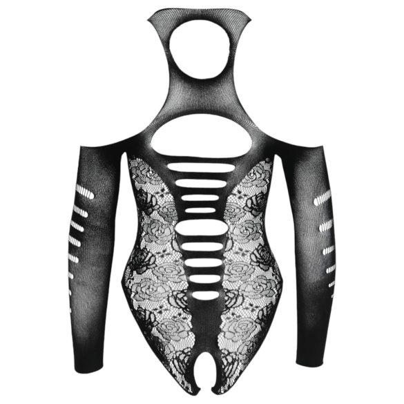 NO:XQSE - pitsibody nauhakoristeella pitkähihainen - musta S-L