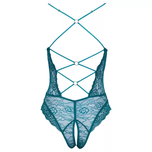 Cottelli - nyörityksellä varustettu pitsinen, avoin body (vihreä)