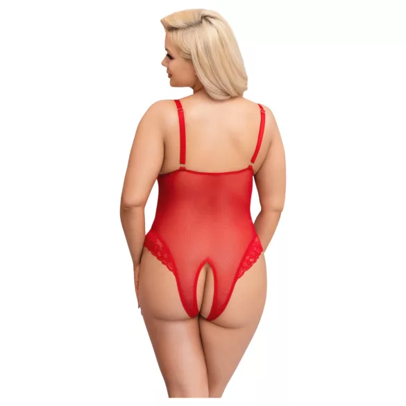Cottelli Curves - läpinäkyvä pitsibody - punainen - 2XL