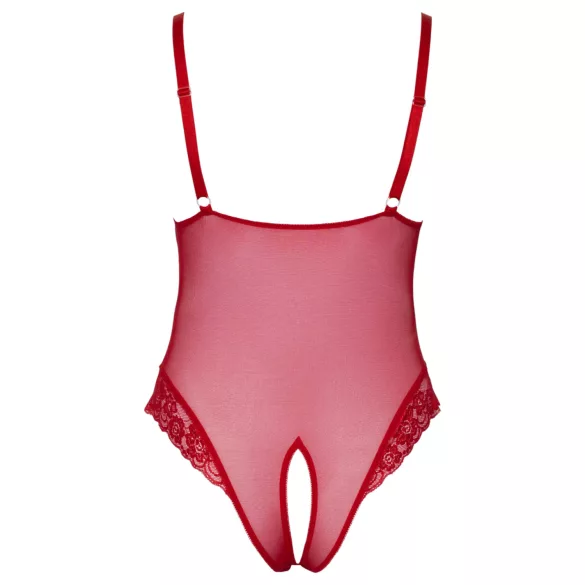 Cottelli Curves - läpinäkyvä pitsibody - punainen - 2XL