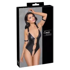   Cottelli Bondage - avoin body renkailla - kiiltävä musta - M