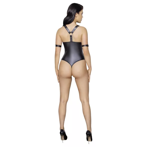 Cottelli Bondage - avoin body renkailla - kiiltävä musta - XL