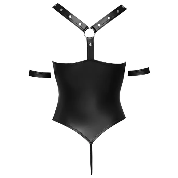 Cottelli Bondage - avoin body renkailla - kiiltävä musta - XL