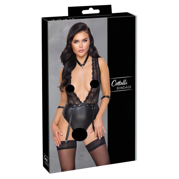 Cottelli Bondage - pitsibody kaulapannalla (musta)