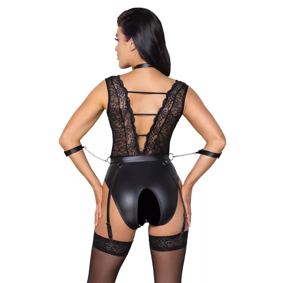 Cottelli Bondage - pitsinen kaulapantibody - musta - XL