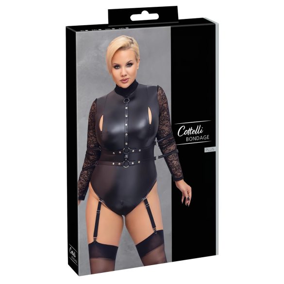 Cottelli Bondage Plus - Pitsihihainen body (musta)