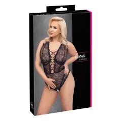 Cottelli Curves Plus Size - läpinäkyvä pitsibody - musta