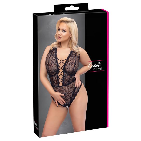Cottelli Curves Plus Size - läpinäkyvä kuvioitu body (musta)
