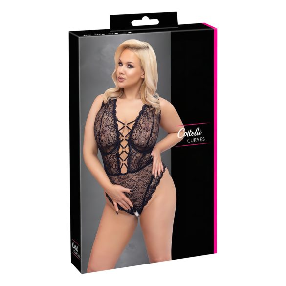 Cottelli Curves Plus Size - läpinäkyvä kuvioitu body (musta)