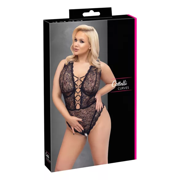 Cottelli Curves Plus Size - läpinäkyvä pitsibody - musta