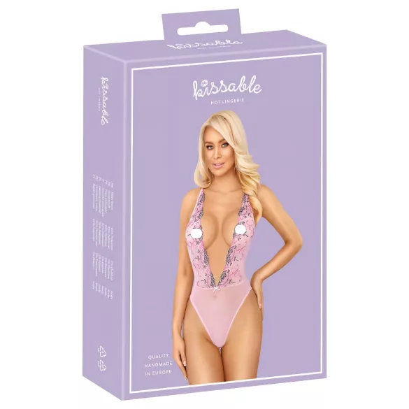 Kissable - pitsibody ruusukuviointi pinkki - L/XL