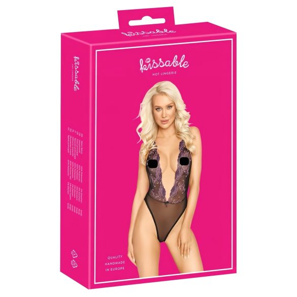 Suudeltava - pinkki brodeerattu body (musta) - L/XL