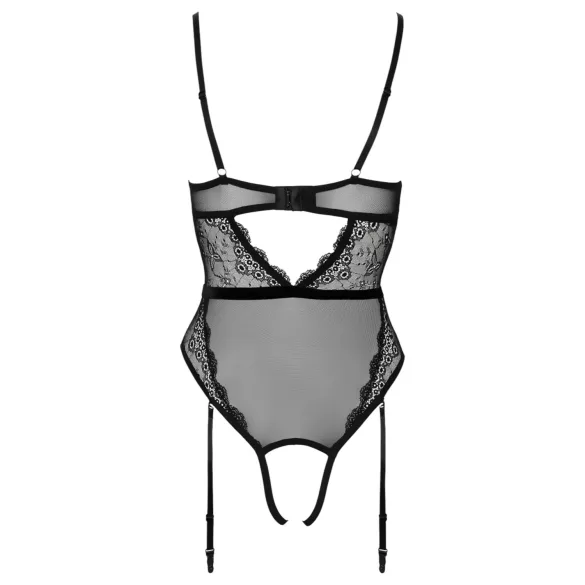 Cottelli - avoin body olkaimilla ja sukkanauhalla - musta - XL