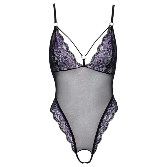 Cottelli - avoin pitsibody kirjailulla - musta-violetti - XL