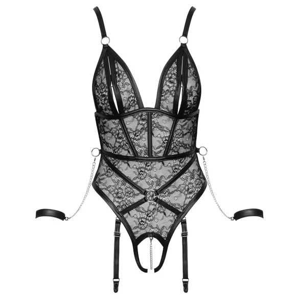 Cottelli Bondage - avoin body käsiraudoilla - musta