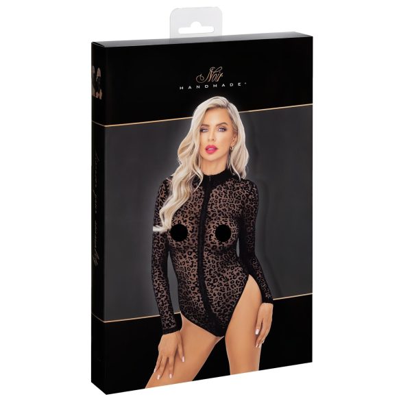 Noir - leopardikuvioitu pitkähihainen body (musta)