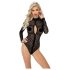 Noir - Leopard Print Long Sleeve Bodysuit (Black) - M