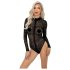 Noir - Leopard Print Long Sleeve Bodysuit (Black) - M