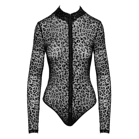 Noir - leopardikuvioitu pitkähihainen body (musta) - M