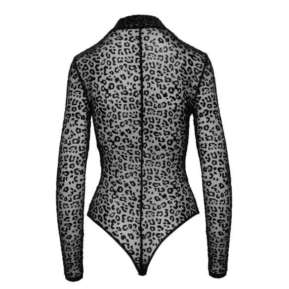 Noir - leopardikuvioitu pitkähihainen body (musta) - M