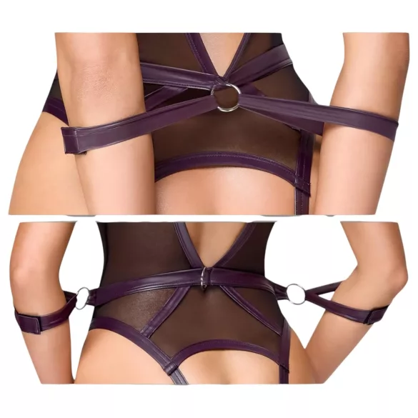 Cottelli Bondage - avoin body ja käsikahleet (tummanvioletti) - L