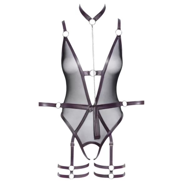 Cottelli Bondage - avoin body ja käsikahleet (tummanvioletti) - L