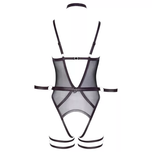 Cottelli Bondage - avoin body ja käsikahleet (tummanvioletti) - L