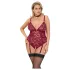 Cottelli Curves - body ketjuyksityiskohdilla - pitsi - punainen - 3XL