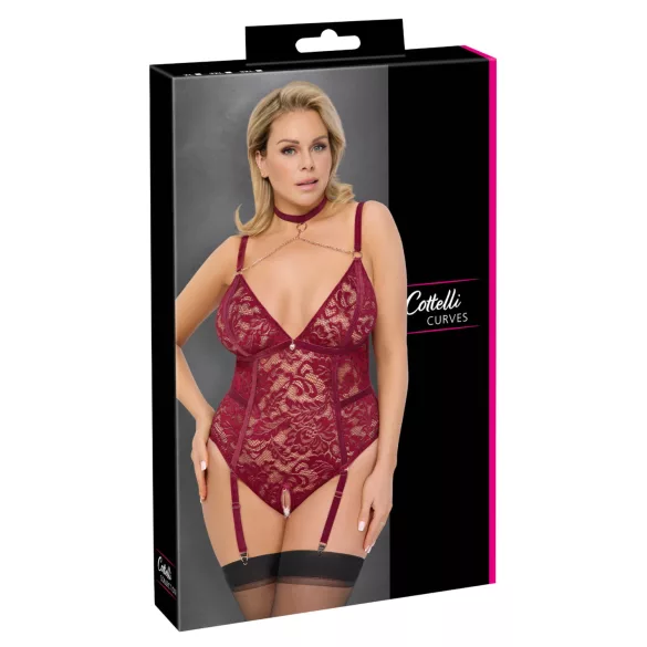 Cottelli Curves - body ketjuyksityiskohdilla - pitsi - punainen - 3XL
