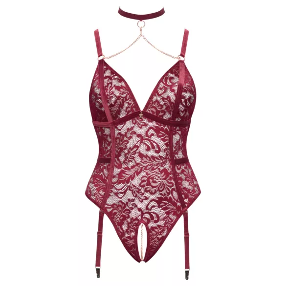 Cottelli Curves - body ketjuyksityiskohdilla - pitsi - punainen - 3XL