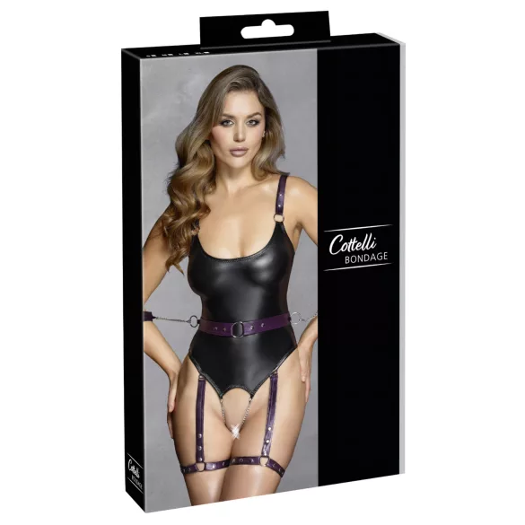 Cottelli - avoin bondage-body käsiraudoilla - musta - M