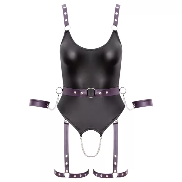 Cottelli - avoin bondage-body käsiraudoilla - musta - M
