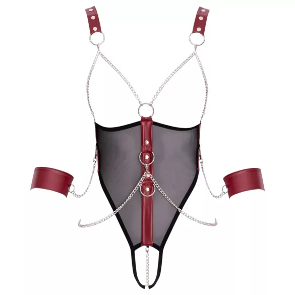 Cottelli Bondage - avoin body hihnoilla ja ketjulla - musta - M