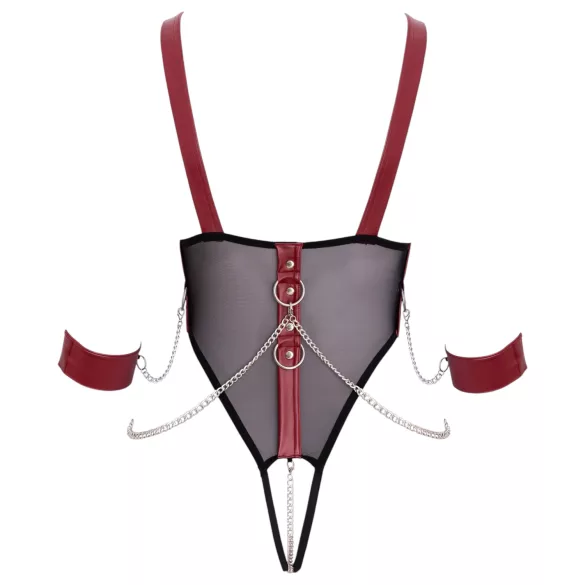 Cottelli Bondage - avoin body hihnoilla ja ketjulla - musta - M