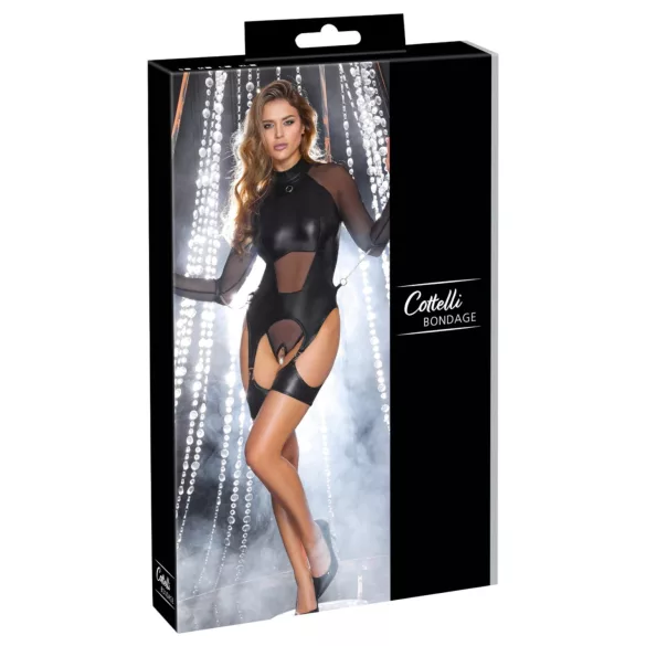 Cottelli Bondage - läpinäkyvä paita käsiraudoilla - musta - M
