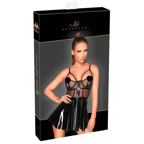 Noir - wetlook mekko verkkoyksityiskohdilla - musta - XL