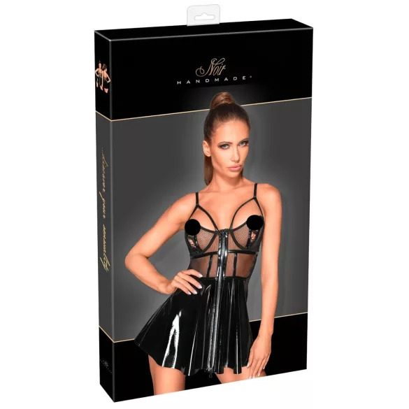 Noir - wetlook mekko verkkoyksityiskohdilla - musta - XL