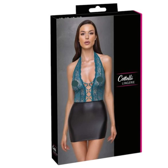 Cottelli - nyörillinen pitsimekko - kiiltävä - musta-vihreä - XL