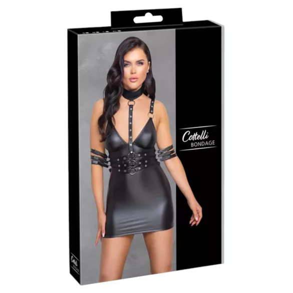 Cottelli Bondage - kiiltävä minimekko niskalenkillä - musta - M