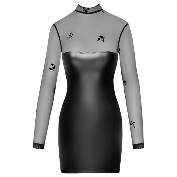 Noir - läpinäkyvä yläosainen kiiltävä mekko - musta - XL