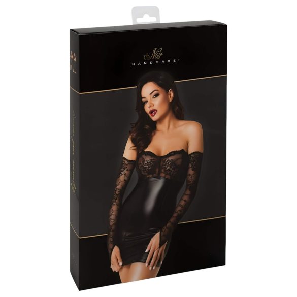 Noir - kiiltävä mekko pitsisomisteella (musta) - M